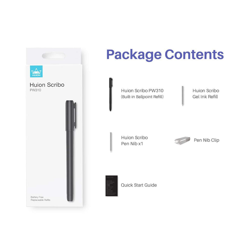 [Australia - AusPower] - 2020 HUION Scribo PW310, Battery-Free Stylus Digital Pen with 8192 Pressure Levels, Take Notes & Scribble Inspiration on Paper and Synchronize to Device, Ideal for Artist Student Teacher Art Beginner 
