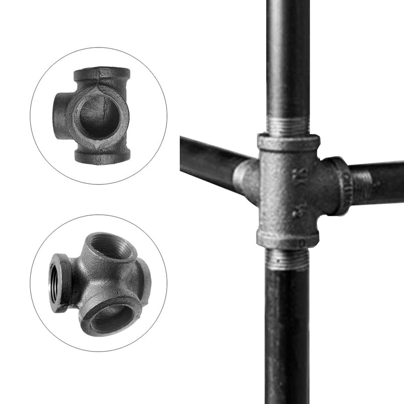 [Australia - AusPower] - AGUTEA Right Angle Black Malleable Iron Tee Fitting 4-Way Side Exit Elbow Connector (1-Pack) (3/4 INCH) 3/4 INCH 