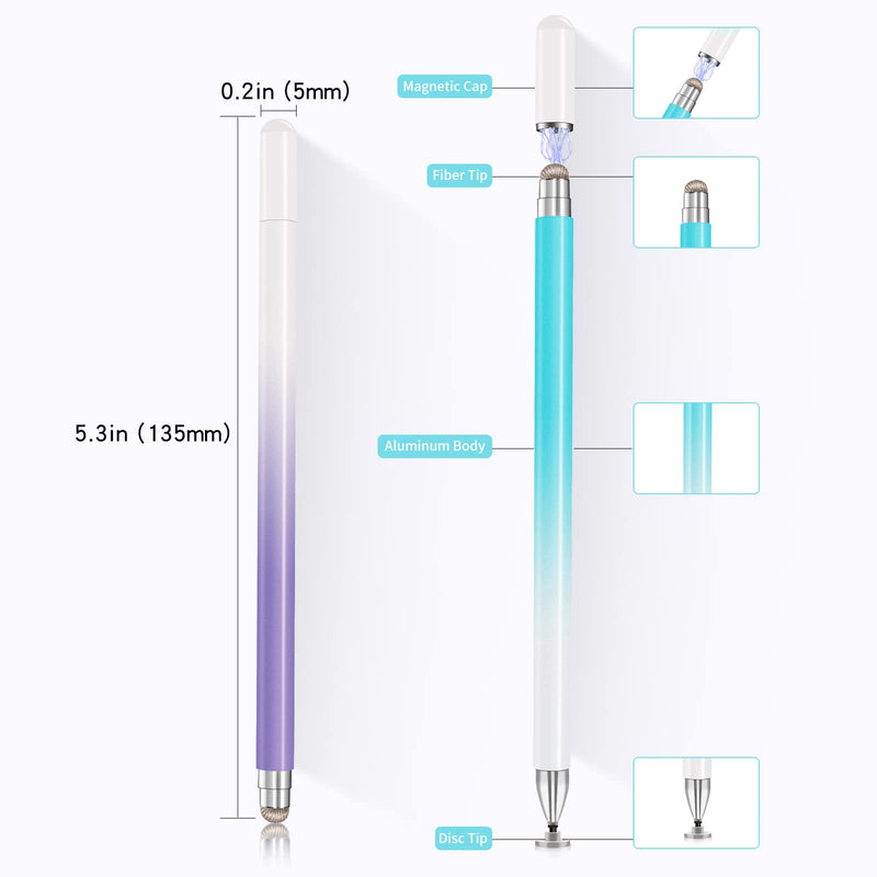 [Australia - AusPower] - Stylus Pen for iPad (2 Pcs), 2 in 1 Magnetic Disc Touch Screens Stylus Pens High Sensitivity Pencil Compatible with Apple/iPhone/iPad/Android/Tablet and All Capacitive Touch Screens white blue/white purple 