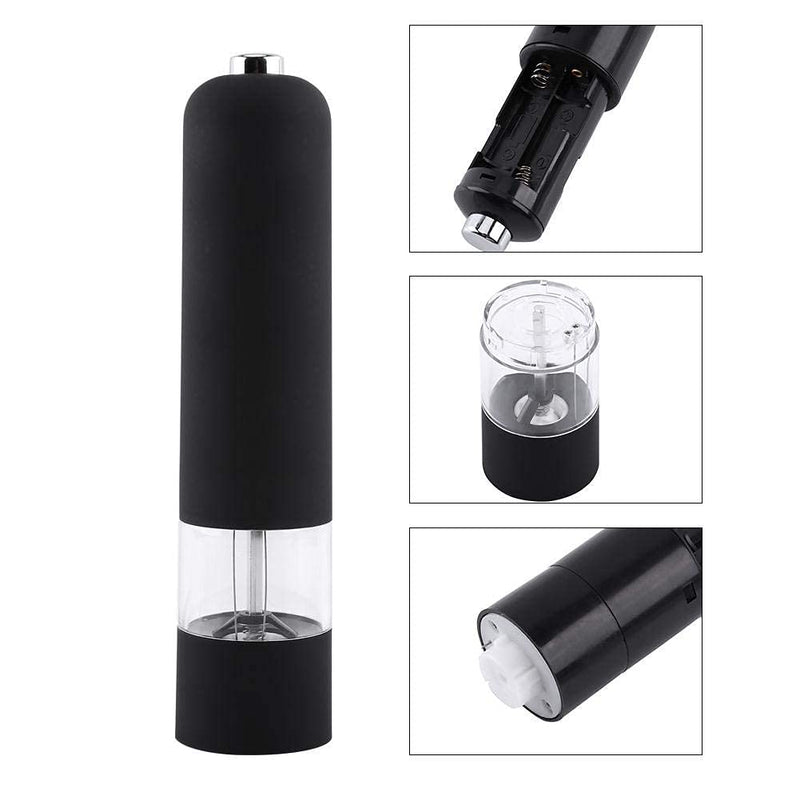 [Australia - AusPower] - Electric Salt and Pepper Grinder, Black Stainless Steel Pepper Mill Grinder with Adjustable Coarseness, Herb Spice Grinder Muller Shaker Kitchen Tools 