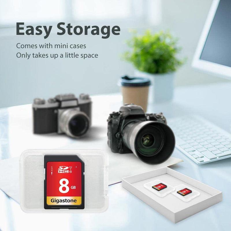 [Australia - AusPower] - Gigastone 8GB 2-Pack SD Card UHS-I U1 Class 10 SDHC Memory Card Full HD Video Canon Nikon Sony Pentax Kodak Olympus Panasonic Digital Camera, with 2 Mini Cases SD 8GB U1 2-Pack 