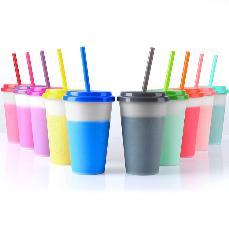 [Australia - AusPower] - Plastic Kids Cups with Lids and Straws - 10 Pack 12 oz Reusable Tumbler with Straw | Color Changing Cup with Lid Adults Bulk Travel Tumblers Drinking Cups for Cold Coffee 