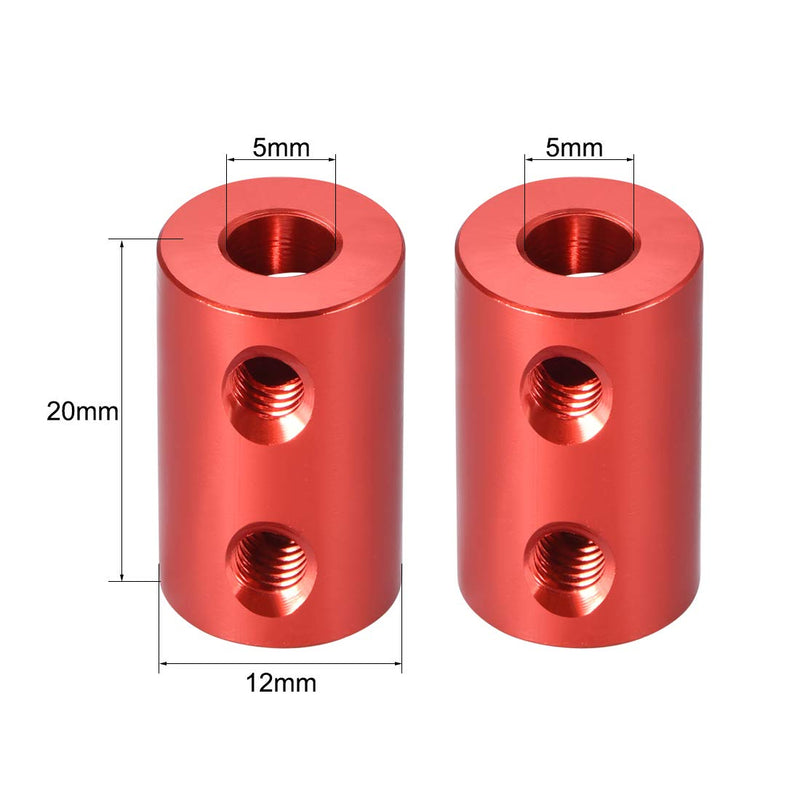 [Australia - AusPower] - uxcell 5mm to 5mm Bore Rigid Coupling Set Screw L20XD12 Aluminum Alloy,Shaft Coupler Connector,Motor Accessories,Red,2pcs 