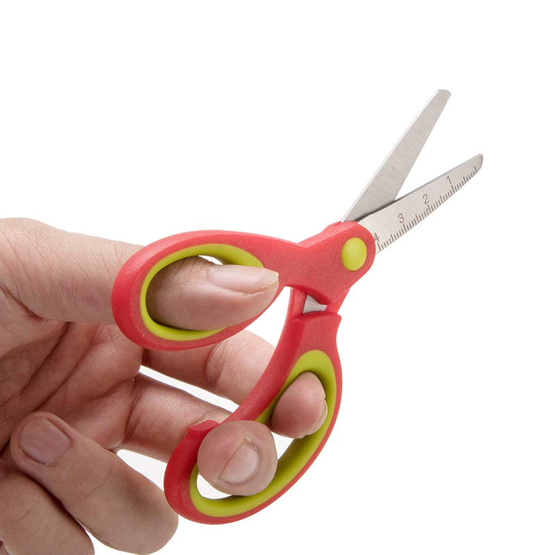 [Australia - AusPower] - Left-handed Kids Scissors by Galadim (Pack of 5, Rounded-tip, 5.2-Inch) - Lefty Soft Touch Blunt School Student Scissors Shears GD-018-G Green+Red 