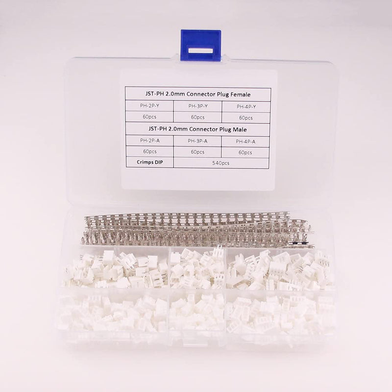 [Australia - AusPower] - RFaha 900pcs JST-PH Kit 2.0mm 2/3/4 Pin Female Head Plug JST Adapter Housing Connector Cable Socket Male Female Crimp DIP Kit(PH#2-4) 