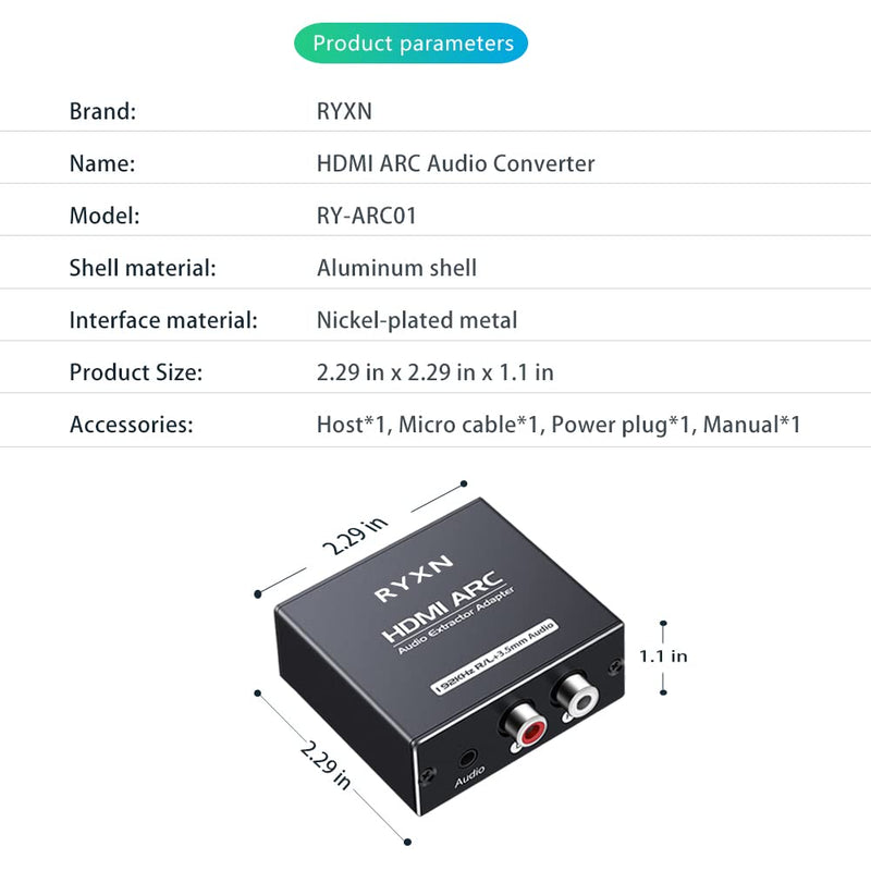[Australia - AusPower] - HDMI ARC Audio Extractor 192KHz, HDMI ARC Adapter with 3.5mm Audio and L/R Stereo Audio for HDTV Soundbar Speaker Amplifier 