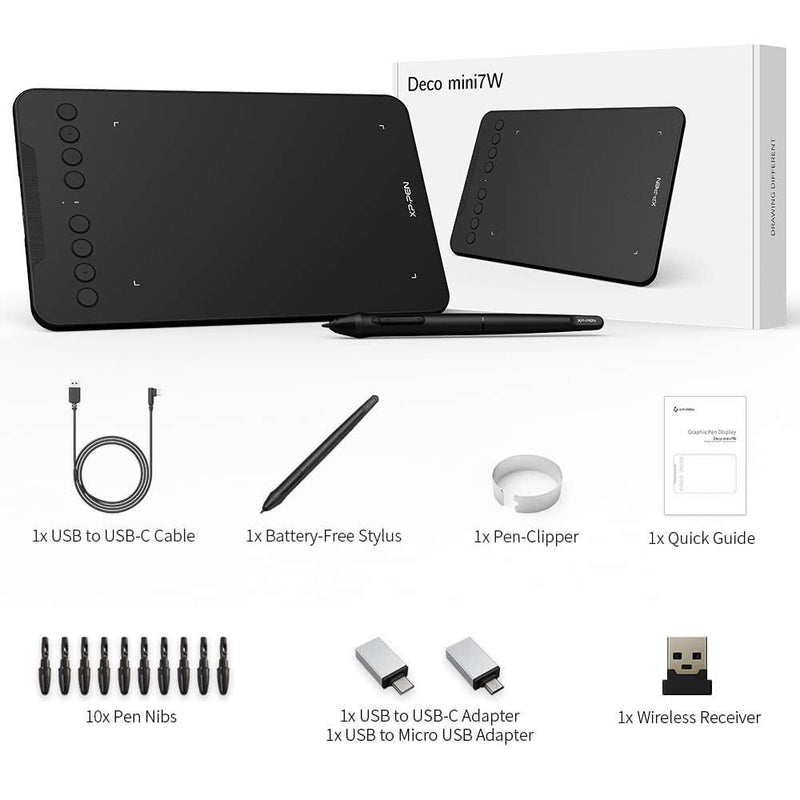 [Australia - AusPower] - XP-PEN Deco mini7W Wireless Graphics Drawing Tablet 7X 4.37 Inches Drawing Tablet with 8192 Levels Pressure Battery-Free Stylus and 8 Shortcuts Key for Digital Drawing Online Teaching Art Creation Medium 