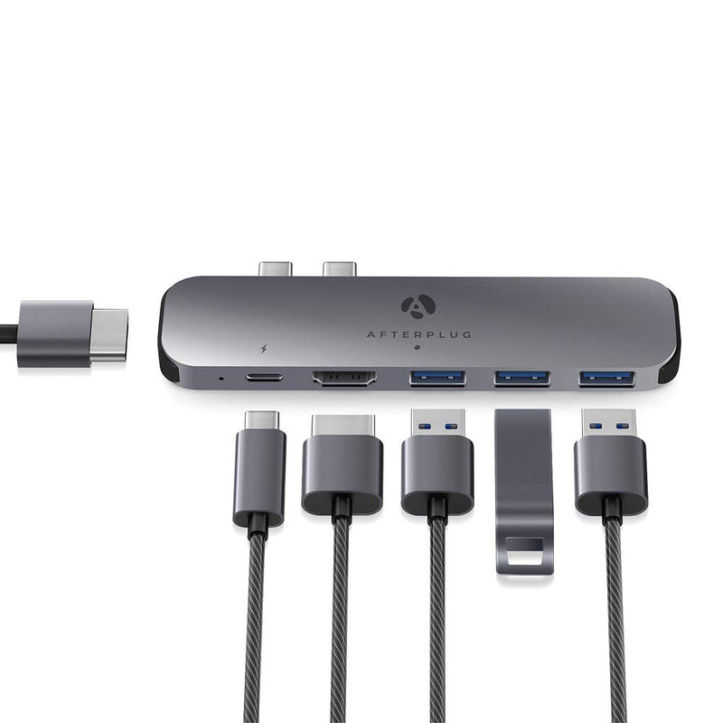 [Australia - AusPower] - USB C to HDMI Adapter, Afterplug Docking Station for MacBook Pro Air, 6 in 2 USB C Dual Monitor Adapter 4K60HZ, USB Type C Dual HDMI with 4K HDMI Ports USB 3.0 Port, Type C Power Delivery Space Grey 