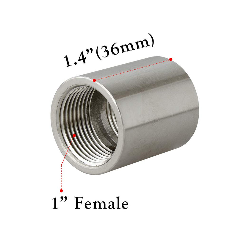 [Australia - AusPower] - Quickun 304 Stainless Steel Pipe Coupling Fitting, 1" x 1" Female Pipe Coupler Connector Adapter Fitting (1.4" Length) 1" Female x 1.5" Length 