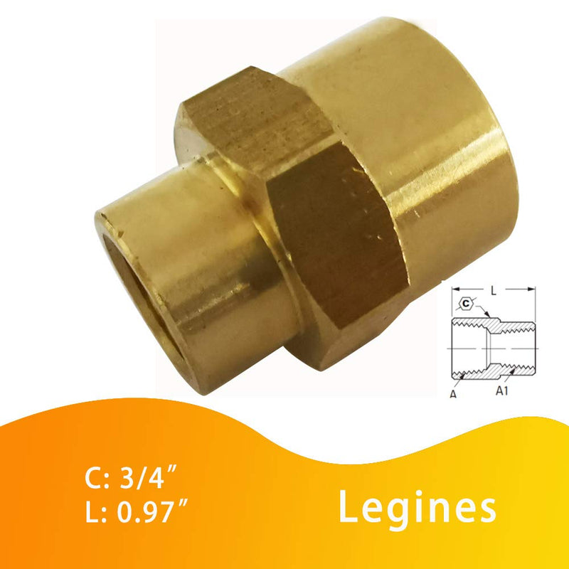 [Australia - AusPower] - Legines NPT Reducing Coupling Brass 1/4" Female x 1/8" Female, Hex Reducer Coupler Adapter Pipe Fitting 1200psi (Pack of 2) 1/4" NPT Female x 1/8" NPT Female 