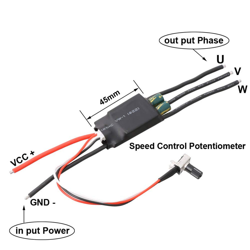 [Australia - AusPower] - LYWS High Speed Three-Phase DC 7-24V Brushless Hallless BLDC Controller ESC w/Potentiometer 