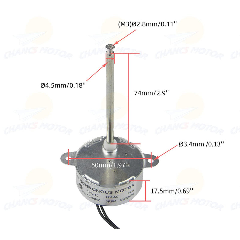 [Australia - AusPower] - CHANCS Small Synchronous Motor TYC-40 12V 5RPM AC Inner-Shaft Length 74mm for Christmas Santa Halloween decoration 2PCS AC 12V Shaft 74MM 