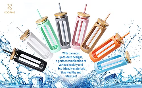 [Australia - AusPower] - Kodrine 20oz Glass Water Tumble with Straw and Lid,Bamboo Lids Water Bottle, Iced Coffee Cup Reusable, Wide Mouth Smoothie Cups, Straw Silicone Protective Sleeve BPA FREE-Amber 20oz-Amber 1 Count (Pack of 1) 