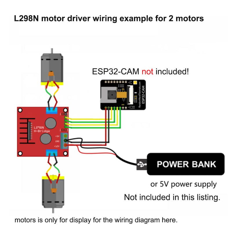 [Australia - AusPower] - Wishiot 2pcs L298N Motor Driver Board Control Module with 4pcs TT Motor Kit DC Gearbox Motor Soldered with 2Pin Male Dupont Wire Dual Shaft DC3-6V Ratio 1:48 200rpm 