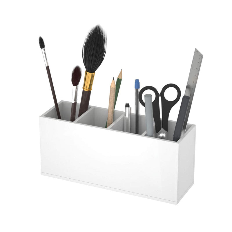[Australia - AusPower] - NIUBEE Acrylic Pen Holder 4 Compartments, White Pencil Organizer Cup for Countertop Desk Accessory Storage (White) 4 Cube 