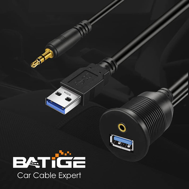 [Australia - AusPower] - BATIGE USB 3.0 & 3.5mm Car Mount Flush Cable 3.5mm + USB3.0 AUX Extension Dash Panel Waterproof Mount Cable for Car Boat and Motorcycle - 3ft 