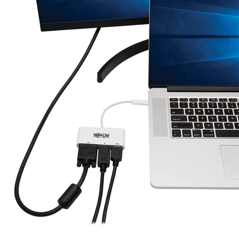 [Australia - AusPower] - Tripp Lite USB C to HDMI/DisplayPort/VGA Adapter (M/F), USB 3.1 Gen 1, Thunderbolt 3 to HDMI/DisplayPort/VGA, 4K Adapter, White (U444-06N-HVDPW) 