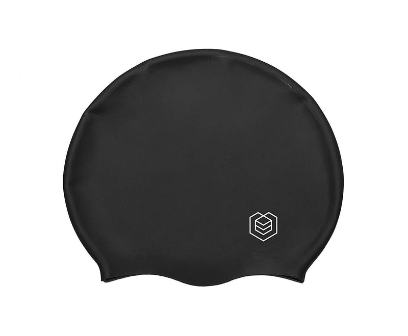 [Australia - AusPower] - SOUL CAP JR - Large Swimming Cap for Children - Designed for Long Hair, Dreadlocks, Weaves, Hair Extensions, Braids, Curls & Afros - Silicone Medium Black 