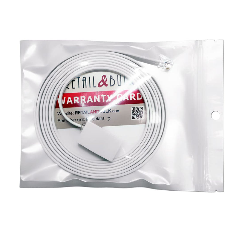 [Australia - AusPower] - RetailAndBulk 8 Feet Phone Extension Cord for Landline Telephones • High End Quality RJ11 Phone Cable • Pure Copper • 50 Micron Gold Contacts • Strong Thick Outer Jacket (White, 8 FT) White 