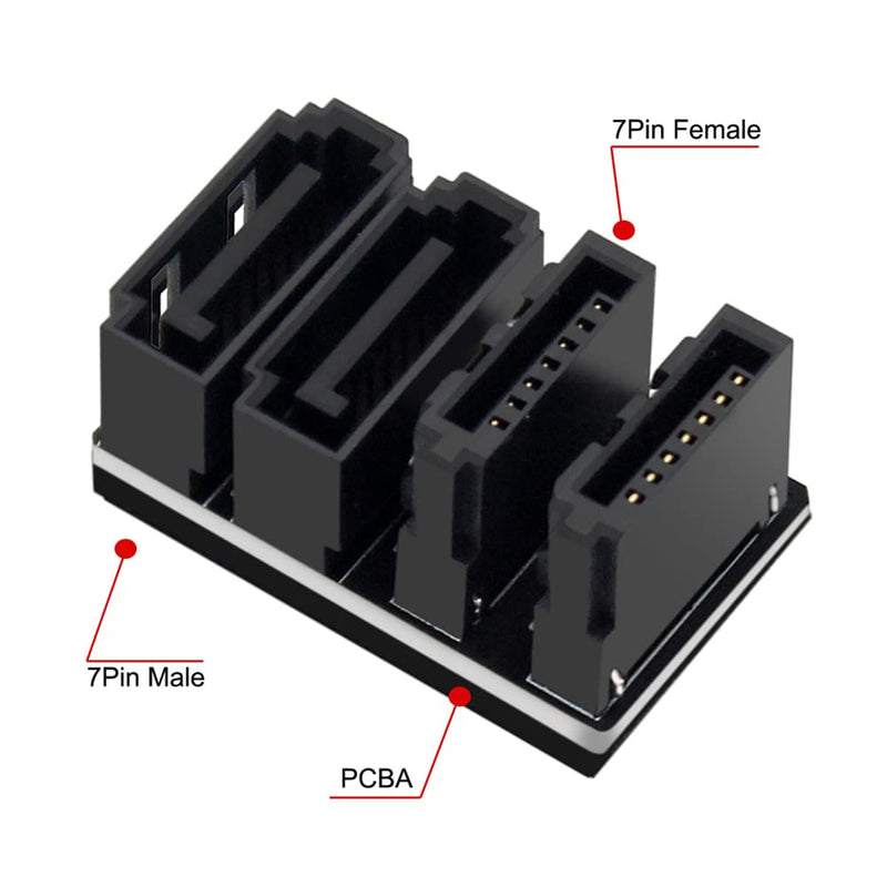 [Australia - AusPower] - NFHK Dual SATA 7Pin Female to 7Pin Male 360 Degree Angled Adapter Low Profile for Desktops SSD HDD Mainboard Motherboard Dual SATA 360 Angled 