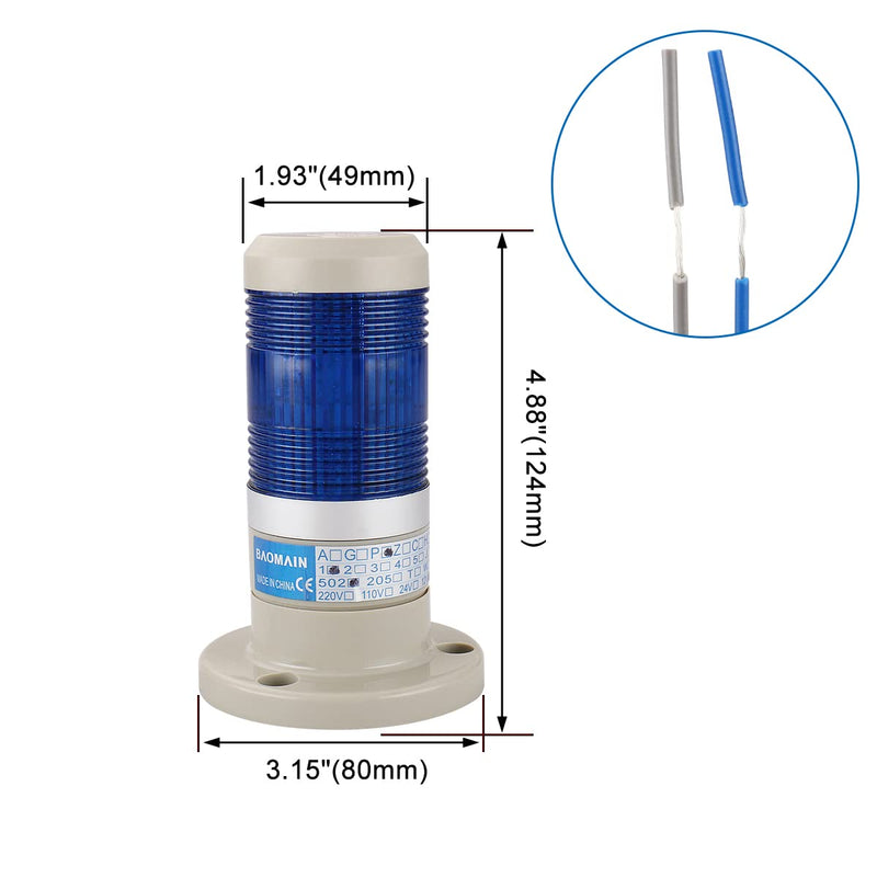 [Australia - AusPower] - Baomain Warning Continuous Light 110V AC Industrial Continuous Blue LED Signal Tower Lamp 
