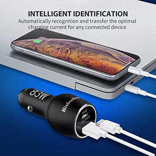 [Australia - AusPower] - 83W Metal USB C Car Charger Adapter - BiNboubou Type C PD PPS65W QC3.0 Super Fast Car Phone Charger for iPhone 13 12 Pro Max,iPad MacBook Samsung Galaxy 5G/S21/S20 Ultra Note20 Plus Pixel 