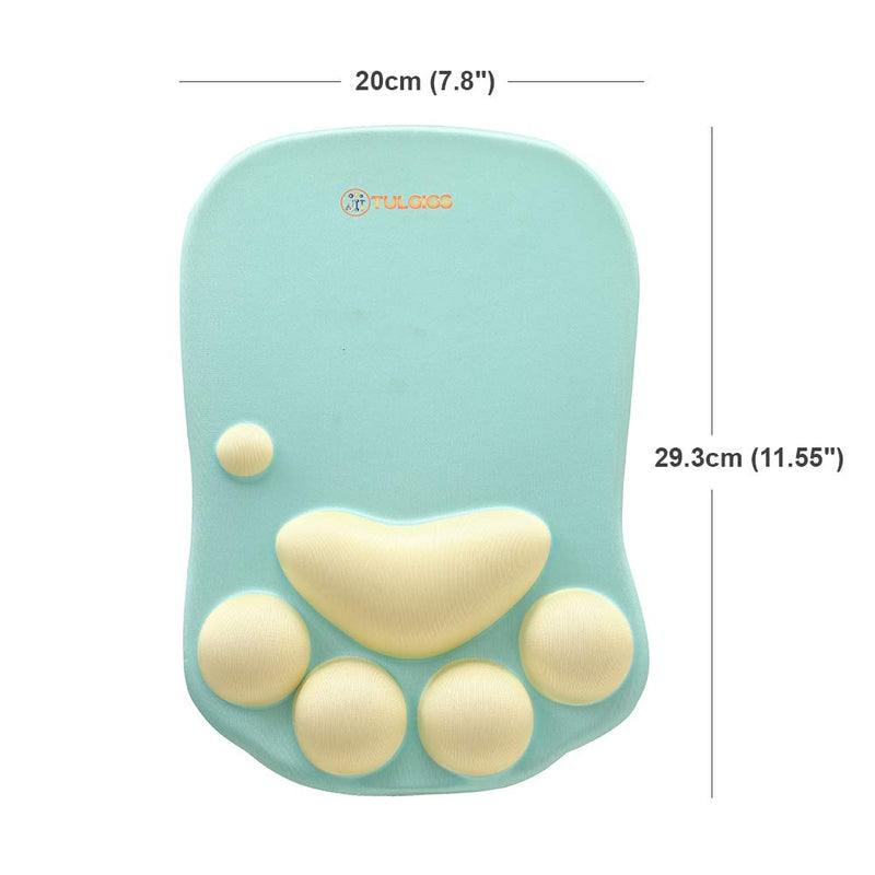 [Australia - AusPower] - TULGIGS Cute Cat Paw Non Slip Mouse Pad with Wrist Support Soft Silicone Wrist Rests Ergonomic Comfort Computer Mouse Mat Desk Decor 11.55"*7.8"*0.99'' (Green) Green 