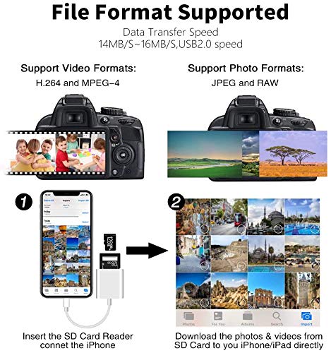 [Australia - AusPower] - 2 in 1 Lightning to SD Card Reader for iPhone, [Apple MFi Certified] Dual Slot Micro SD TF Memory Card Reader Adapter, Trail Game Camera SD Card Viewer, Quickly Transfer Photos Videos Plug and Play 
