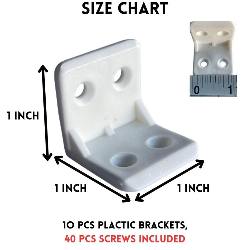 [Australia - AusPower] - Plastic L Brackets for Braces Joint 90 Degree Angle Corner with Screws, 4 Hole Furniture Corner Small Braces for Drawers, Kitchen,Bathroom Cabinets, 10 Pieces Brackets with 40 PCs Screws (Black-10PCs) Black-10PCs 