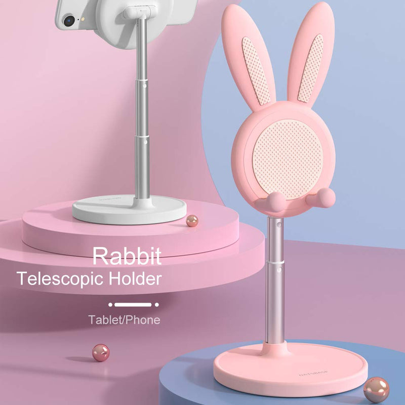 [Australia - AusPower] - Cute Phone Stand, OATSBASF Angle Height Adjustable Cute Bunny Phone Stand for Desk, Kawaii Phone Holder Stand for Desk, Compatible with All Mobile Phones, iPhone, 11 12 13 Pro Max, Switch (Pink) Pink 