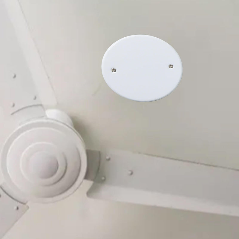 [Australia - AusPower] - Bueyfolt 5 Inch White Metal Ceiling Blank-Up Cover, Cover Plate for 4 Inch Round/Octagon Box Openings on Ceilings or Walls, Holes are Spaced 3.5 Inches, Mounting Screws Included (4 Pack) 5" (Holes Spaced:3.5") 
