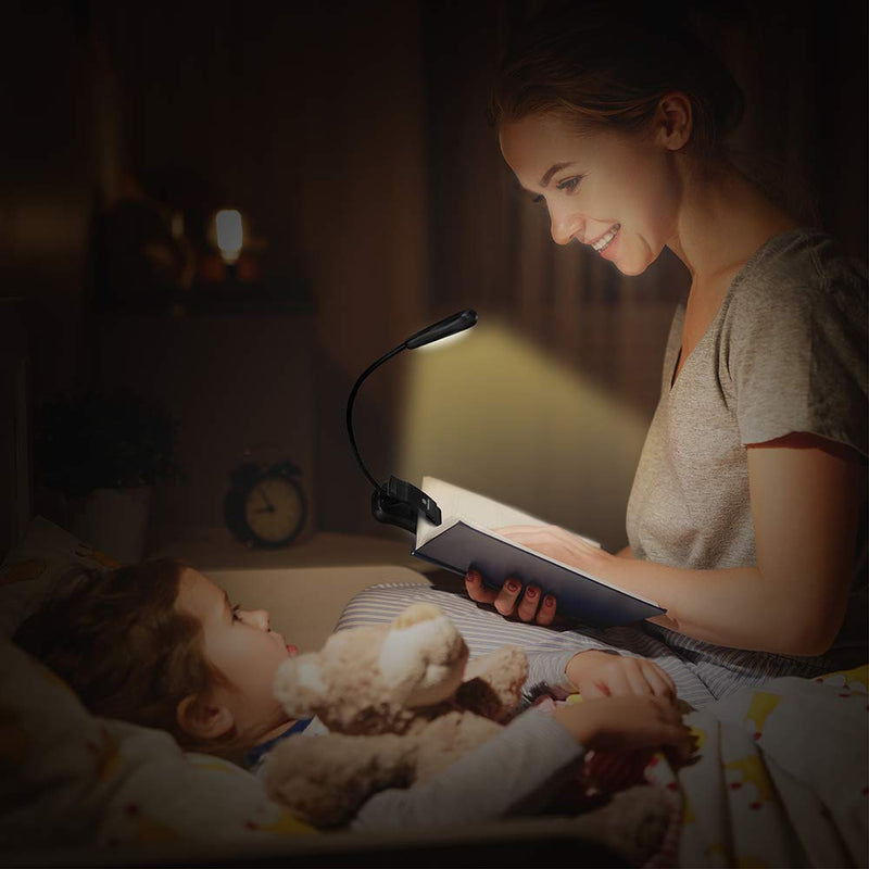 [Australia - AusPower] - Vekkia Book Light Set with Charger, Clip on Reading Light in Bed with 3 Brightness, Up to 60 Hrs, Rechargeable, Eye-Care Warm LED for Read Before Bed.（Incl Travel Case, Cable) Black 