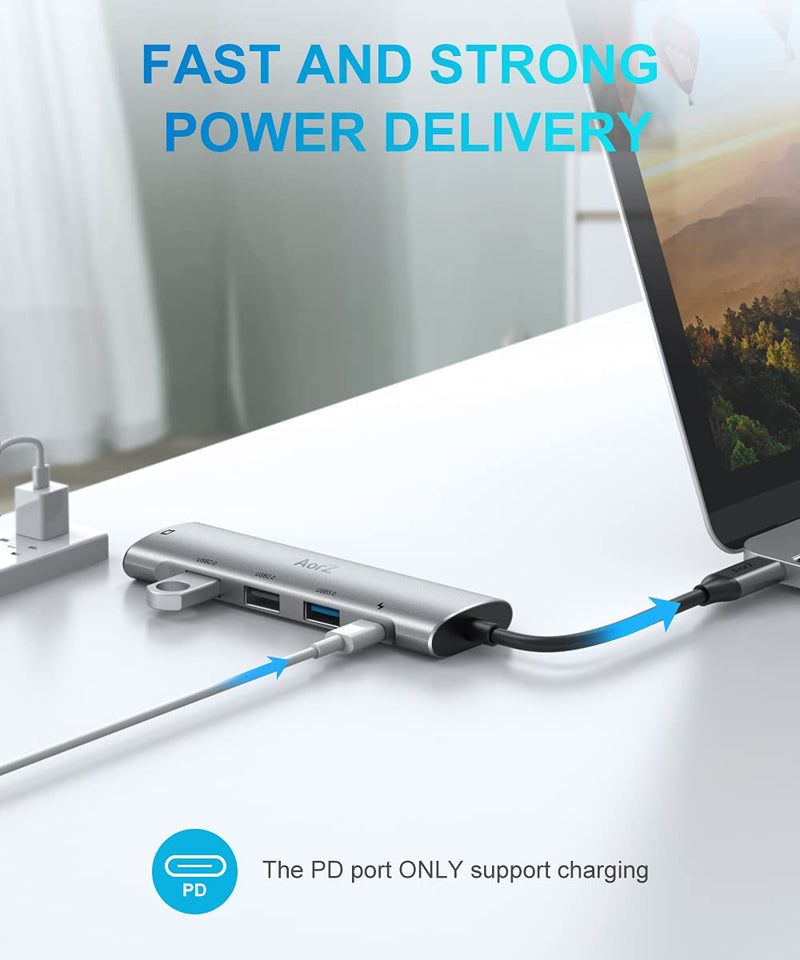 [Australia - AusPower] - USB C Hub,USB C hub Multiport Adapter AorZ 5 in 1 USB c Dongle with 4K HDMI Output, USB 3.0/2.0 Ports,PD Charger,Compatible with More Type C Devices 