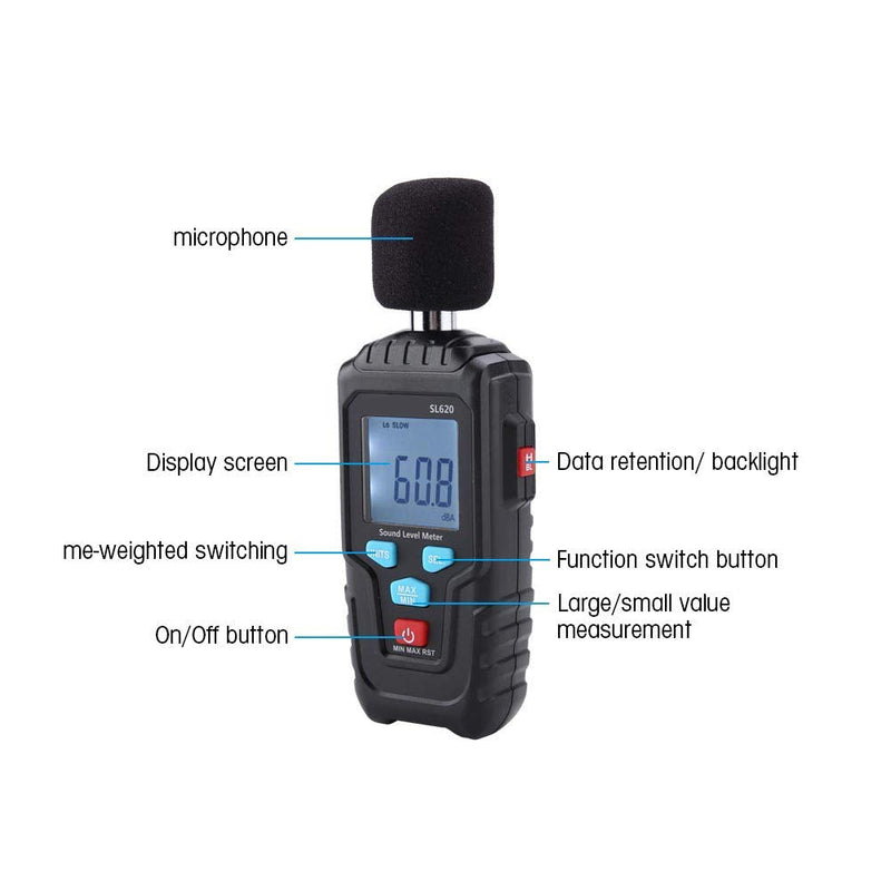 [Australia - AusPower] - Digital Measurement Meter Sound Level Meter Noise Tester LCD Screen Detector DB Meter Decibel Tester for FFT Analyzer for Houdehold for Industry and 