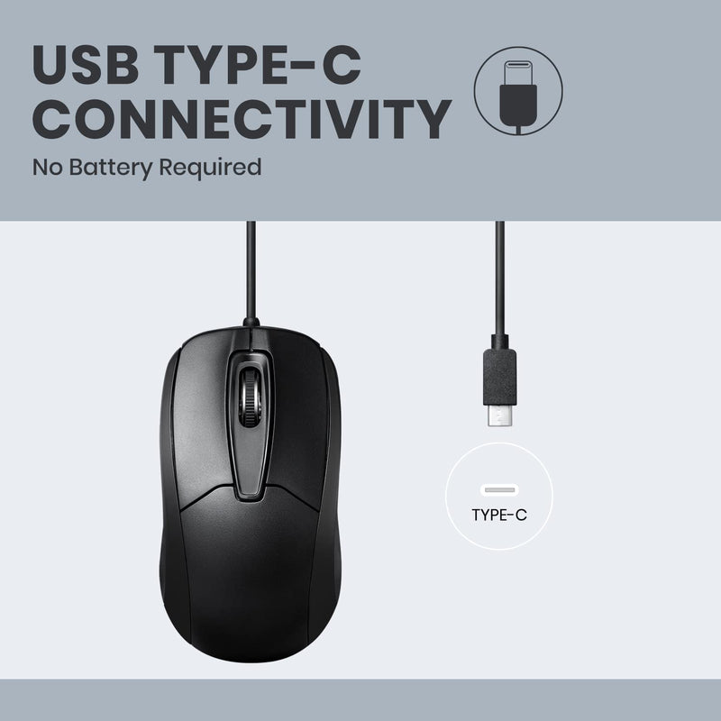 [Australia - AusPower] - Perixx PERIMICE-209C USB Type C Wired Optical Mouse - 5.9 Ft Cable - 1000 DPI - Black, (11994) 