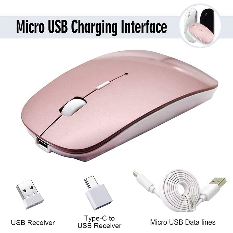 [Australia - AusPower] - Rechargeable Wireless Mouse, 2win2buy 2.4G Optical Sensor Slim Cordless Mice with Nano USB Receiver (Stored in Back of The Mouse) for PC, Laptop, Computer, Notebook, Desktop (Rose Gold) 