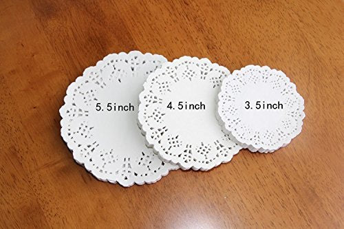 [Australia - AusPower] - DECORA 180 Pieces White Round Paper Lace Doilies for Birthday Party and Wedding Tablewear Decoration 3.5inch,4.5inch,5.5inch Am118s1p180f 
