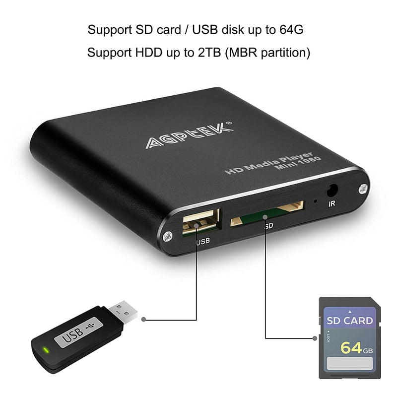 [Australia - AusPower] - HDMI Media Player, Black Mini 1080p Full-HD Ultra HDMI Digital Media Player for -MKV/RM- HDD USB Drives and SD Cards 