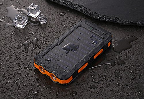 [Australia - AusPower] - Solar Chargers 10,000mAh, Portable Dual USB Solar Battery Charger External Battery Pack Phone Charger with Flashlight for Smartphones Tablet Camera (Orange) Orange 