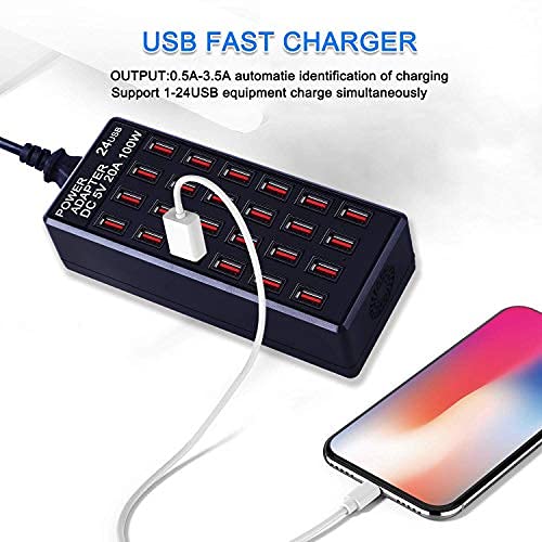 [Australia - AusPower] - 24-Port 100W (20 A) USB Charging Station, Home-Sized Desktop USB Fast Charger, Multiple USB Desktop Chargers for Hotels, Schools, Shops, Shopping malls and Travel 