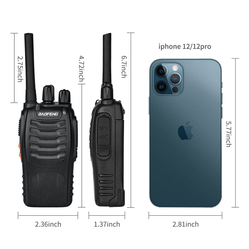 [Australia - AusPower] - BAOFENG Walkie Talkies Long Range for Adults Kids Two Way Radios with Earpieces,16 Channel UHF, Rechargeable Handheld 2-Way Radios with Flashlight （2 Pack）, black, 88A 