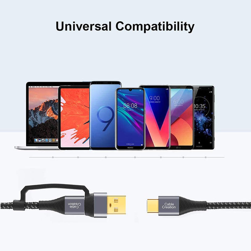 [Australia - AusPower] - CableCreation 2 in 1 USB C Cable 4FT Braided USB2.0 C to C Cable 60W USB-A/C to C 3A Fast Charging Cable Data 480Mbps for MacBook iPad Mini iPad Pro Z Flip S21 S20 and Other USB C Devices Black 1.2m 