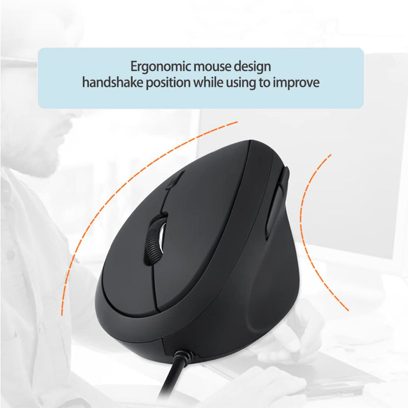 [Australia - AusPower] - Wired Ergonomic Mouse, Optical Vertical Mouse with 3 Adjustable DPI 800/1200/1600, 6 Buttons USB Computer Mouse Medium-Small 