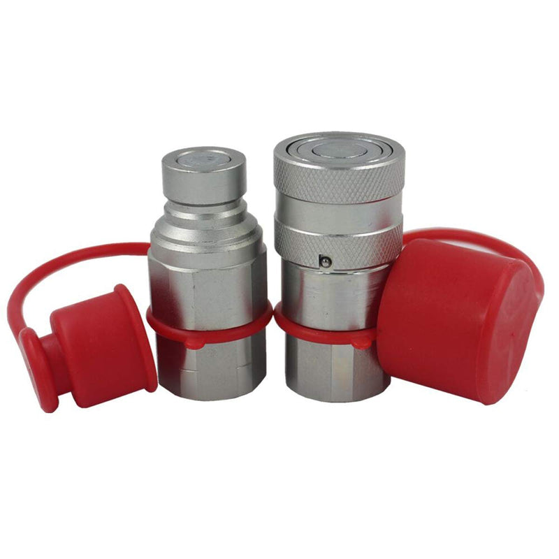 [Australia - AusPower] - LX-FF-04 1/2" Skid Steer Bobcat Flat Face Hydraulic Quick Disconnect Coupling NPT1/2 Set Quick Connect Couplers with Red Dust Caps 1-Set 1/2NPT 