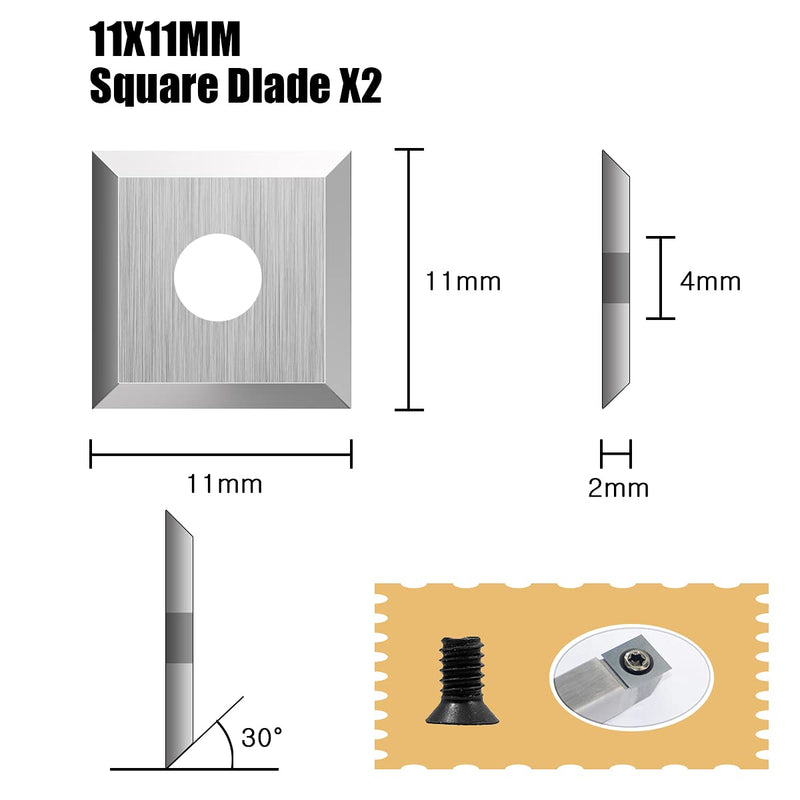 [Australia - AusPower] - 8Pcs Tungsten Carbide Cutters Inserts Set for Wood Lathe Turning Tools(Include 11mm Square with Radius,12mm and 8.9mm Round,30x10mm Diamond with sharp point),Supplied with Screws 8Pcs 