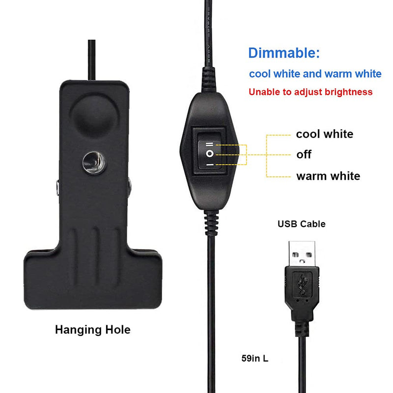 [Australia - AusPower] - W-LITE 6W LED USB Reading Light Clip Laptop Lamp for Book,Piano,Bed Headboard,Desk, Eye-Care 2 Light Color Switchable, Adapter Included, Black 