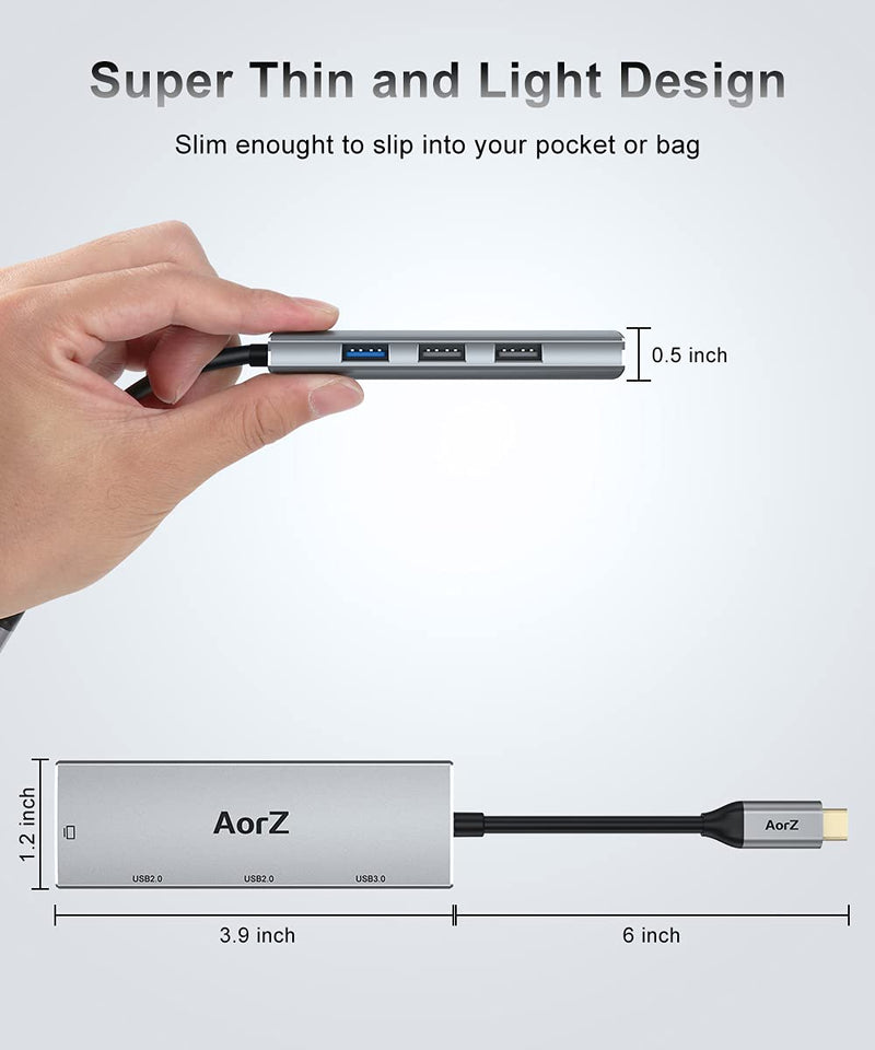 [Australia - AusPower] - USB C Hub HDMI Adapter, USB C to USB Hub AorZ USB C Dongle 4 in 1 Type C Hub with 4K HDMI, USB 3.0 USB 2.0 Port for MacBook/Pro/Air (Thunderbolt 3)/iPad pro/Air and Type C Devices Grey 