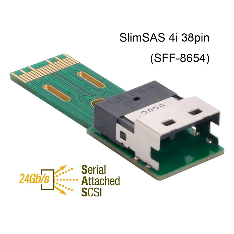 [Australia - AusPower] - NFHK PCI-E Slimline SAS 4.0 SFF-8654 4i 38pin to SFF-8654 38pin Male to Female Extender Adapter Test Tools Green 4i 