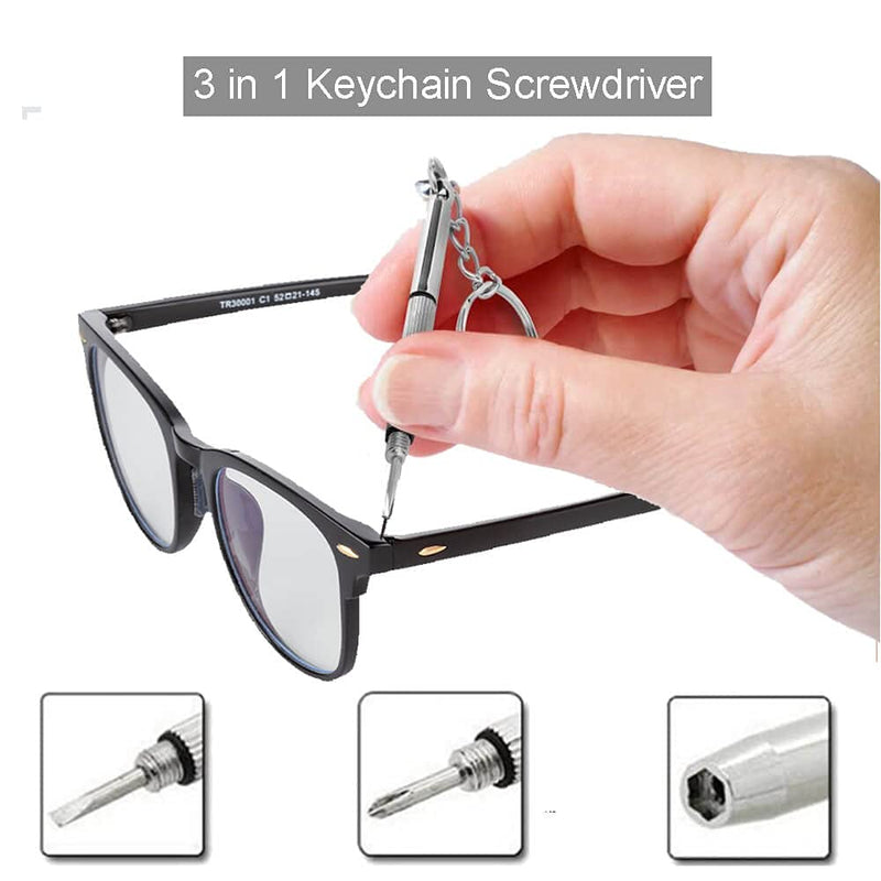 [Australia - AusPower] - Eyeglass Screwdriver, 5-in-1 Multifunctional Small Screwdriver(T6 Torx, T5, 1.5, -2.0, star0.8) & 3-in-2 Mini Keychain Screwdriver Kit for phone, Glasses Repair, Electronics, Watch, Laptop, Jewelry Black 