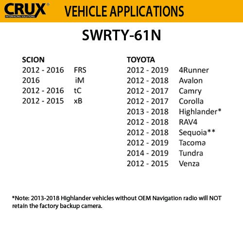 [Australia - AusPower] - CRUX SWRTY-61N Radio Replacement with SWC & OE RVC Retention (for Toyota Vehicles 2012-Up) 